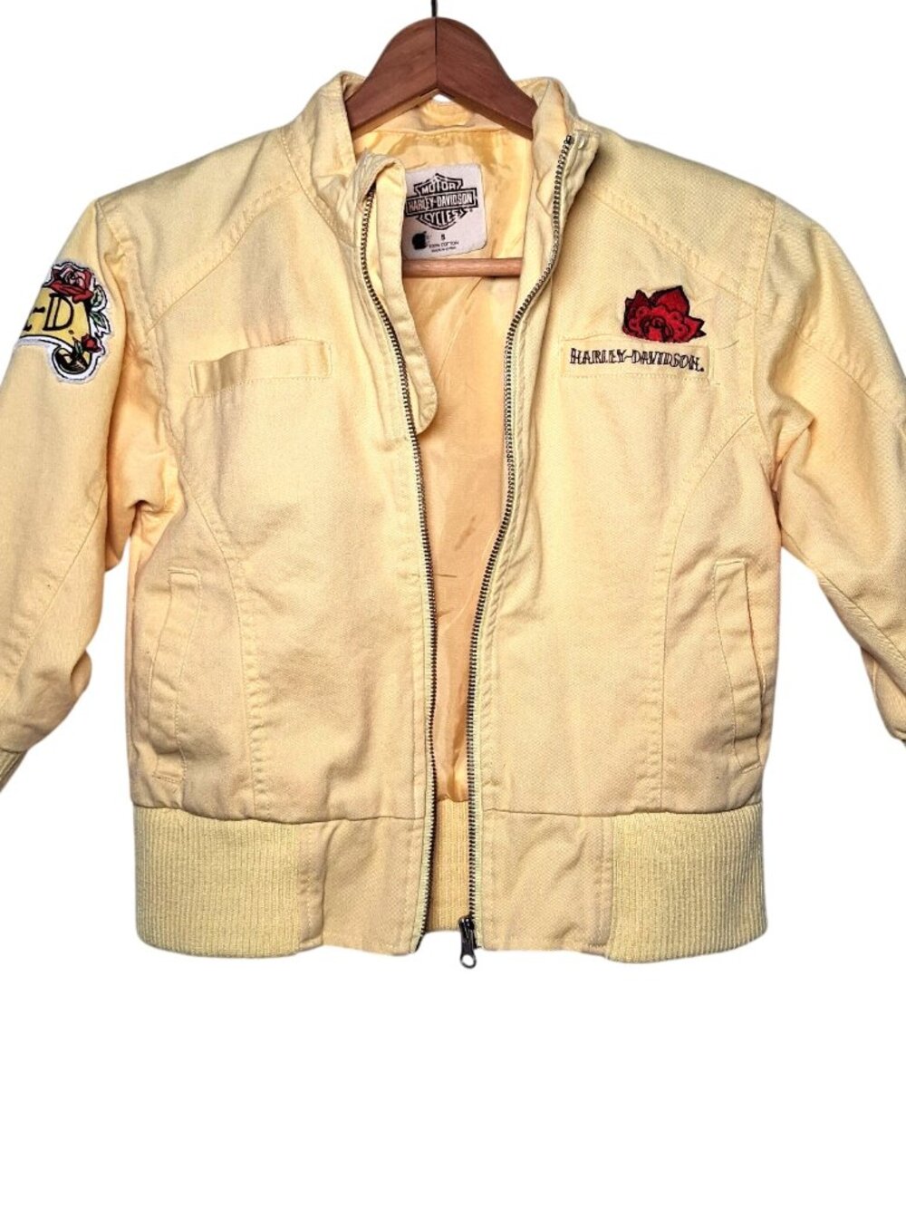 Harley Davidson Motorcycles Jacket Girls 5 Yellow Twill Tattoo Eagle Bird Rose - Picture 3 of 16